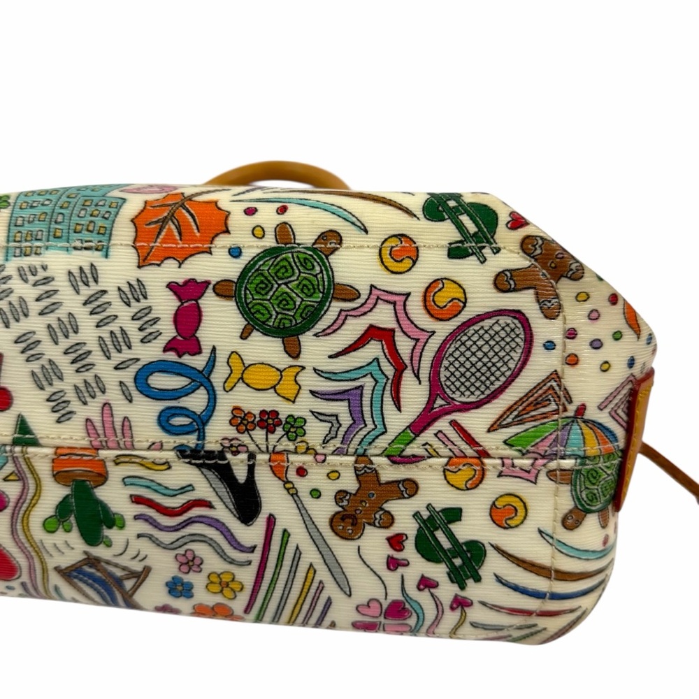 Dooney & Bourke Multicolor Doodle Print Satchel with Tan Leather Trim - Picture 10 of 11